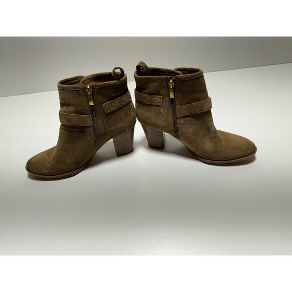 Franco Sarto Brown Suede Ankle Boots 7.5M Women’s Boho Chic Side Zip Block Heel - Picture 1 of 9